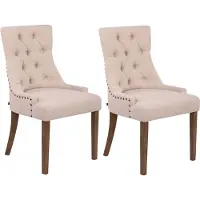 CLP , juego de 2 sillas de comedor Aberdeen, tapizadas en tela, con estructura de madera de caucho. Color: crema. Color de la estructura: antiguo claro