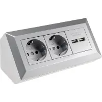 Chilitec Toma de corriente doble con 2 puertos USB, color plateado, 250V/16A, montaje en superficie, USB 3.1A