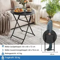 StarTech.com Mesa plegable - Mesa redonda para jardín de 60 cm - Estructura de metal - Portátil - Para interior y exterior - Para 4 personas - Color negro