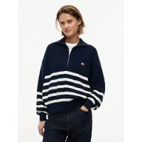 Tommy Hilfiger Jersey 'Tommy Badge Stripe Quarter-zip' marino / blanco