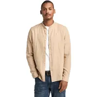 Timberland Linen Korean Collar Shirt Medium Beige Talla: XL | Camisas Casuales Outlet | Hombre | Marrón