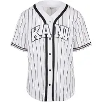 Karl kani Camiseta De Manga Corta Con Cuello Pico Serif Pinstripe Baseball