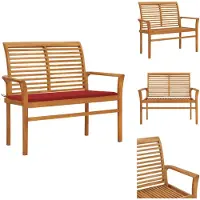 vidaXL : Banco de jardín con cojín rojo de 112 cm, fabricado en madera de teca maciza. - Bancos de jardín