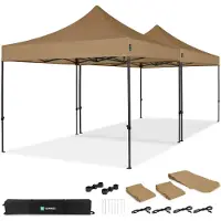 Vonroc Carpa Pop-Up para fiestas – 6x3 m | Set con 2x Carpas y 1x Kit de Conexión – Beige