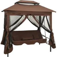 vidaXL : Banco columpio convertible tipo pérgola, color marrón café