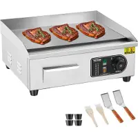 Vevor - Parrilla eléctrica comercial, 2800 W, placa de cocción plana para encimera, temperatura ajustable de 50–300 °C, 45 x 30 x 1 cm, placa de cocción de acero inoxidable con