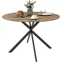 Youjia Mesa redonda para comedor, para 4 personas, estilo industrial con patas de acero, ideal para comedor o cocina, color marrón oscuro