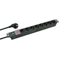 Helos , regleta de enchufes de 19", profesional, de 8 enchufes, color negro, 2,0 metros de longitud, con interruptor