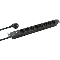 Helos , regleta de enchufes de 19", profesional, de 8 enchufes, color negro, 2,0 metros, sin interruptor