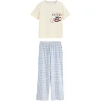 Next Pijama ecru / azul cielo / marrón / borgoña