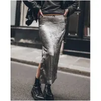 Mikuta The Silver Long Sateen Skirt Talla: M | Faldas Maxi Outlet | Mujer | Gris