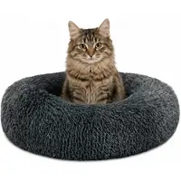 Lionto , cama redonda para gatos con forma de rosquilla, con funda de felpa y base antideslizante, borde elevado para mayor seguridad, 40 cm de diámetro, color gris oscuro