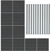 Monster Valla de protección para exteriores de material compuesto de madera y plástico (WPC), cantidad: 10 unidades.Pilares para valla con iluminación LED, cantidad: 11 unidades.Color: Gris