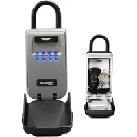 Master Lock 5424EURD, Caja fuerte portátil, gris, con combinación numérica, de metal, con llave y batería