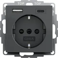 Gira Enchufe giratorio SCHUKO con alimentación USB, doble, tipo A/C, sistema 55, color antracita, 1 unidad.