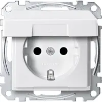 Merten Enchufe SCHUKO de con tapa abatible, con protección contra sobretensiones (BRS), terminales de conexión, color blanco polar, sistema M, 1 unidad.