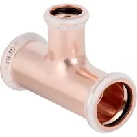 Geberit Conector en T para tuberías de cobre Mapress, , 42x28x42 mm, con racores de presión, ángulo de 90°, junta de CIIR-D, 1 unidad.