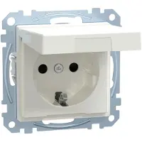 Merten Enchufe SCHUKO de con tapa abatible, protección táctil, terminales de conexión, color blanco polarizado brillante, 1 unidad.