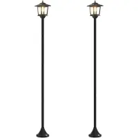 vidaXL Juego de postes para faroles con bombilla LED, 2 unidades, color negro, 16 x 16 x 156 cm