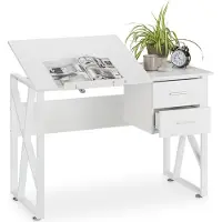 Relaxdays , escritorio inclinable con superficie de trabajo ajustable, ideal como mesa para portátil o mesa de dibujo, dimensiones 75x110x55 cm, color blanco