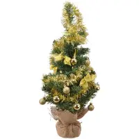 Everlands Mini árbol de Navidad de pie, tipo "D-H-Z", con bolsa, altura 60 cm, capacidad 20 litros, color verde/dorado - Everlands