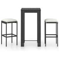 Syfax Set muebles bar jardín 3 piezas y cojines ratán sintético negro
