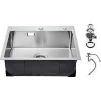 Sweiko Fregadero de cocina, un solo seno, encimera, acero inoxidable, 68x45x19 cm
