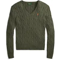 Ralph Lauren para mujer. 211971870511 Jersey de algodón en punto de ochos verde (S), Casual, Manga larga, outlet 2026