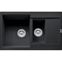 Franke Maris MRG 651-78 en color ONYX, con válvula de pulsador y recipiente de goteo / Medidas de corte: 760 x 480 mm / Fregadero encimera