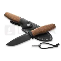 Lionsteel Acha AH B BLN Blackwashed M390, Natural Burlap Micarta, Black Titanium Guard, cuchillo fijo