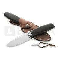 Lionsteel Acha AH BLB Satin M390, Black Burlap Micarta, Titanium Guard, cuchillo fijo