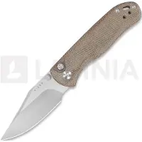 Kizer Cutlery Navaja Drop Bear 2 Button Lock, Brown Micarta, Satin