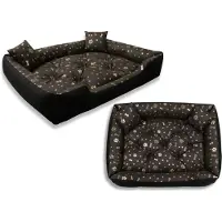 AIO Factory Cama para perros, jaula, 130x105 cm, impermeable, con estampado de huesos dorados