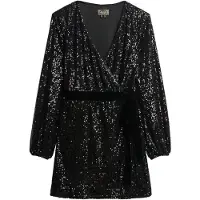 Superdry para mujer. W8011789A Vestido Sequin Velvet Wrap negro (S), Casual, Fiesta, Poliéster, Manga larga, outlet 2026.