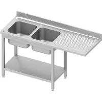 Stalgast Lavabo ECO con base y salpicadero, dimensiones 1600x700x900 mm, con dos cubetas a la izquierda, con borde elevado, montaje por el usuario