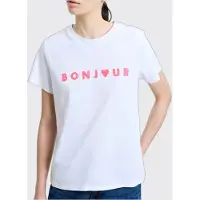 French Connection Bonjour Tee White/raspberry Pink Talla: XS | Camisetas de Seda Outlet | Mujer | Rosa