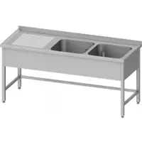 Stalgast Lavabo móvil sin estante inferior, de 1300x700x850 mm, con dos cubetas a la derecha, con salpicadero y soldado