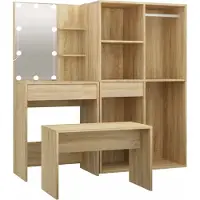 Syfax Juego de tocador con LED madera contrachapada roble Sonoma