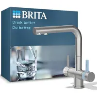 Brita Grifo de cocina de acero inoxidable, diseño cuadrado, con sistema de filtrado P1000. Grifo con filtro de agua integrado