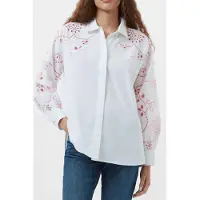 French Connection Cambria Cotton Embroidered Shi Linenwhite/bubblegum Talla: L | Blusas Outlet | Mujer | Blanco