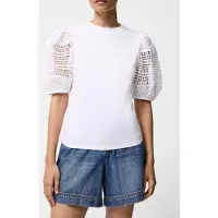 French Connection Crochet Lace Slv Linen White Talla: L | Blusas Outlet | Mujer | Blanco
