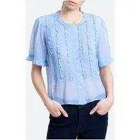 French Connection Polka S/s Ruffle Top Cornflower/wht Talla: 10 | Blusas Outlet | Mujer