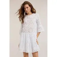 Motivi Mini Dress With Broderie Anglaise Ruffles White Talla: XS | Mini Vestidos Outlet | Mujer | Blanco