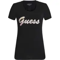 GUESS para mujer. W6YI56K5028 Camiseta Logo Lentejuelas Degradé Negro (XS), Casual, Algodón, Manga corta, outlet 2026.