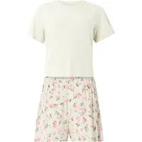 Hunkemoller Pijama de pantalón corto 'Daisy' verde / verde pastel / rosa