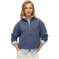Superdry para mujer. W2012312A Sudadera con media cremallera y logotipo esencial azul (XS), Casual, Algodón, outlet 2026.