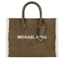 Michael Kors Bolso de mano 'Mirella Medium Suede and Faux Shearling Tote Bag' verde