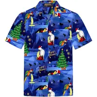 Hawaiihemdshop.de Camisa 'Hawaiihemd Christmas Parrots' azul / amarillo / verde / rojo