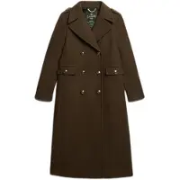 Superdry para mujer. W5011889A Abrigo de lana doble botonadura marrón (L), Casual, Poliéster, outlet 2026.