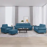 Prolenta Maison Exclusive: Juego de sofá de 4 piezas con cojines, color azul, tapizado en terciopelo